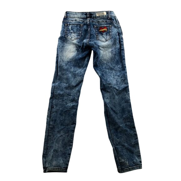 Rebel Love Womens Jeans Size 7/8 Skinny Distressed Blue Denim Applique Y2K Casua - Picture 2 of 16